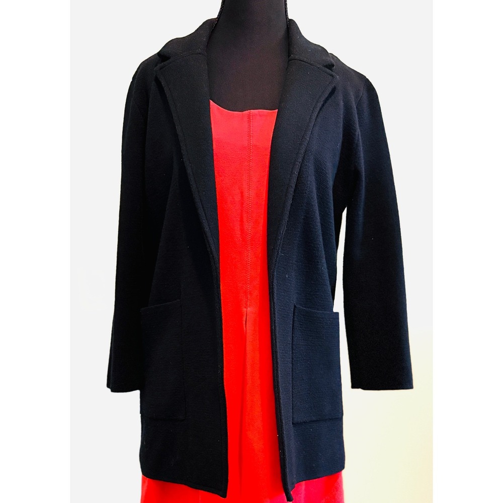 J.Crew Eloise Black Merino Wool Blend Sweater Blazer XS Open Front Pockets